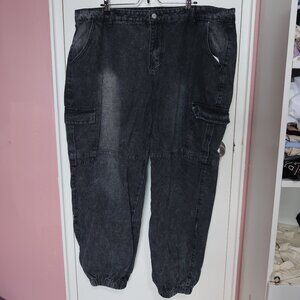 Plus Flap Pocket Side Bleach Wash Jeans  4XL(US 20)